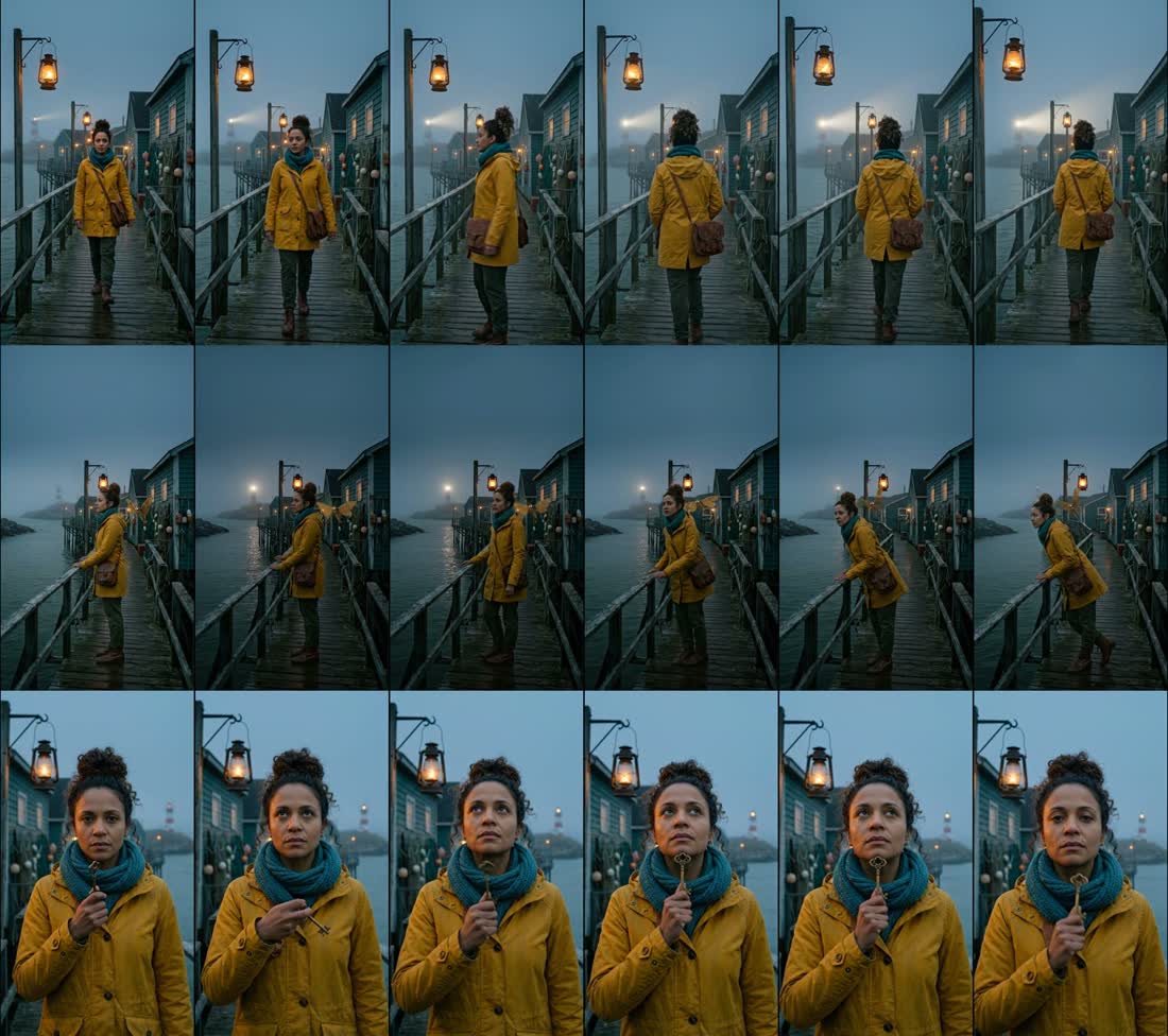 Six frames from each of the three shots of episode 1