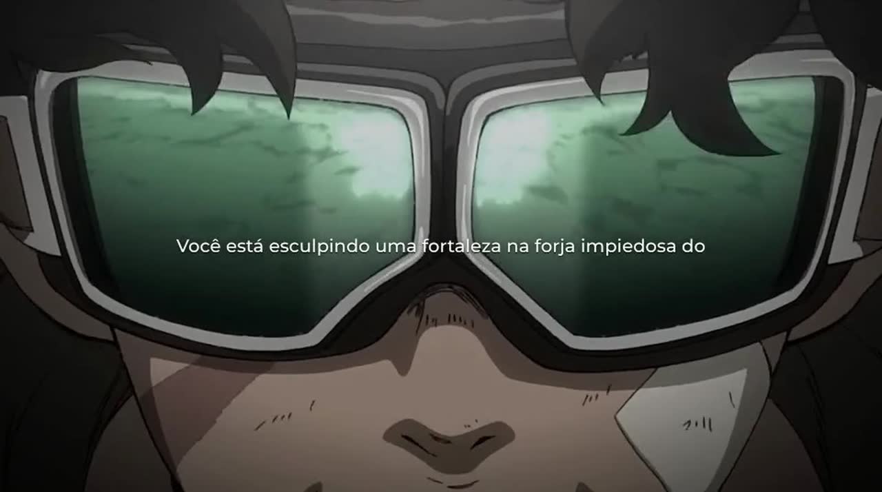 An anime frame with a thin white subtitle centered on screen